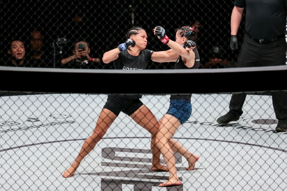 Denice Zamboanga during her Atomweight MMA match against Lin Heqin of China for ONE Championship held at the Mall of Asia Arena in Pasay City on December 3, 2022. George Calvelo, ABS-CBN News