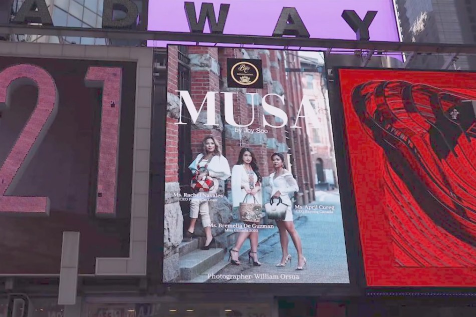 Filipino Canadian April Moran's bayongs featured on a billboard at the iconic Times Square.