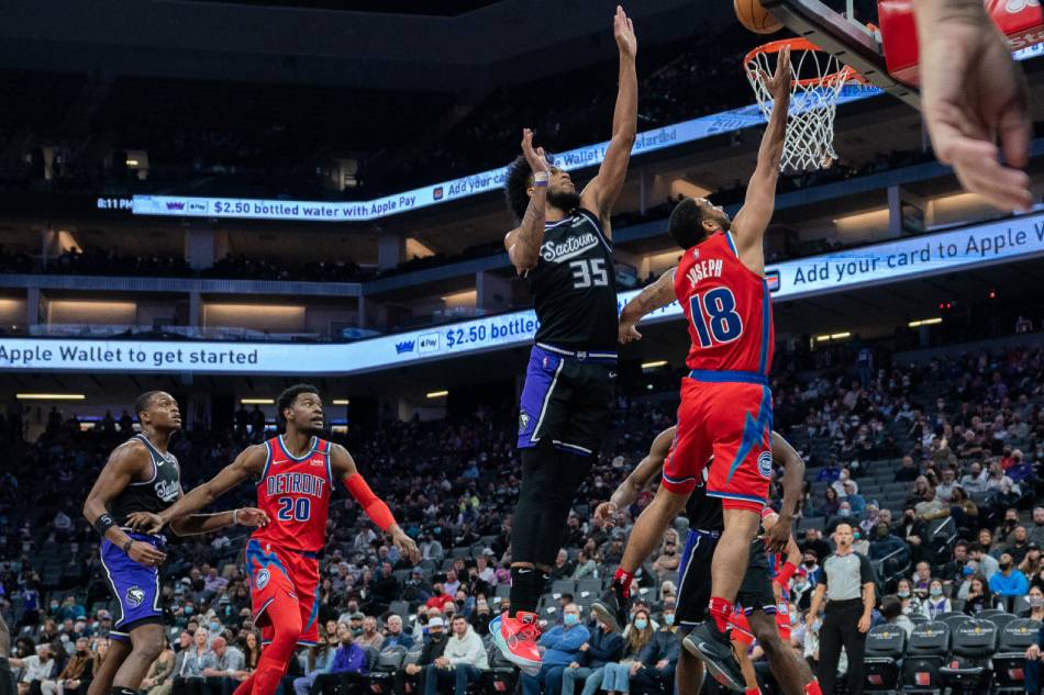 Detroit Pistons guard Cory Joseph (18) shoots a layup against Sacramento Kings forward Marvin Bagley III (35) during the second quarter at Golden 1 Center. Neville E. Guard, USA TODAY Sports/Reuters.