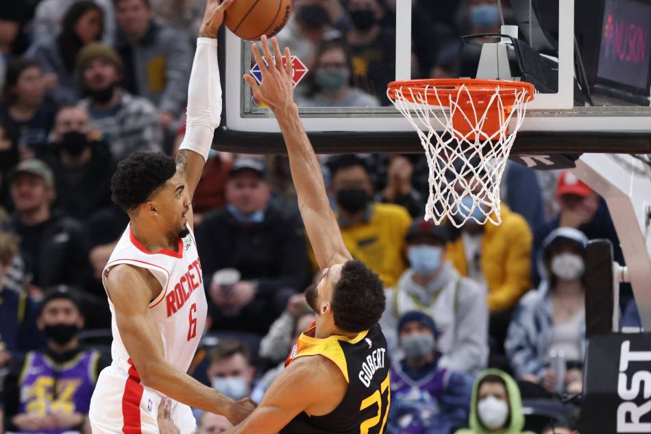 Houston Rockets forward Kenyon Martin Jr. (6) attempts to dunk the ball against Utah Jazz center Rudy Gobert (27) in the third quarter at Vivint Arena. Rob Gray, USA TODAY Sports/Reuters.