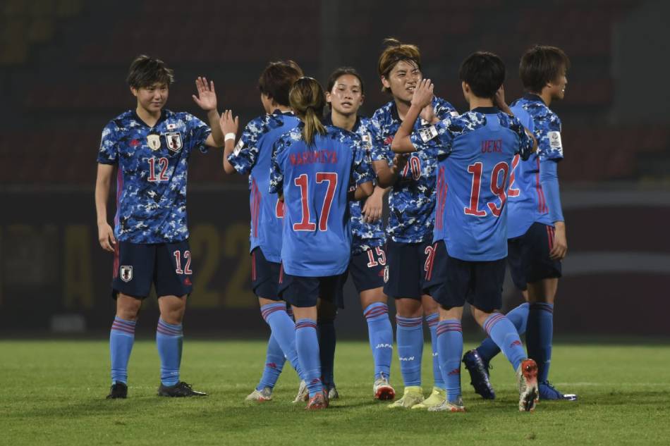 Japan players celebrate after a 3-0 win against Vietnam in the AFC Women's Asian Cup. Photo courtesy of AFC.