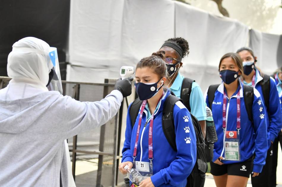 The Philippine players get their temperature taken upon arriving at the Mumbai National Stadium for their AFC Women's Asian Cup game against Australia. Photo courtesy of AFC.