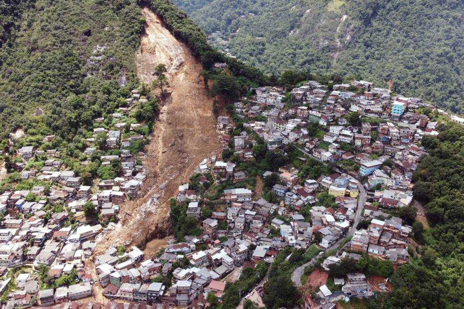 Aerial view of a mudslide site at Morro da Oficina after pouring rains in Petropolis, Brazil, Feb. 17, 2022. Picture taken with a drone. Ricardo Moraes, Reuters