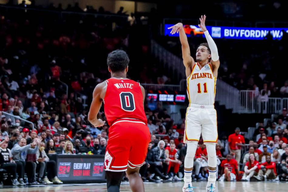 Atlanta Hawks guard Trae Young (R) in action against Chicago Bulls guard Coby White (L) at State Farm Arena in Atlanta, Georgia. Erik S. Lesser, EPA-EFE