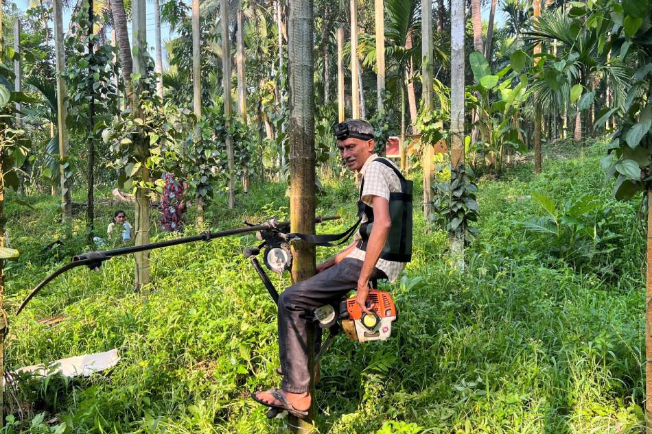 Ganapathi Bhat, 50, starts his home-made contraption named 