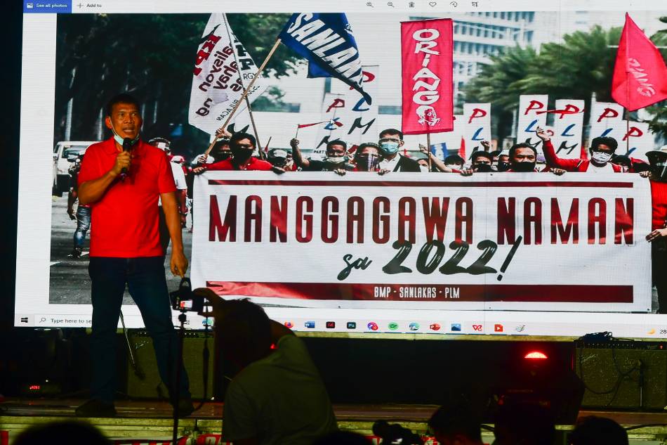 Halalan 2022 Presidential hopeful Leody de Guzman during his proclamation rally at the Bantayog ng mga Bayani in Quezon City on Feb 8, 2022. Mark Demayo, ABS-CBN News.