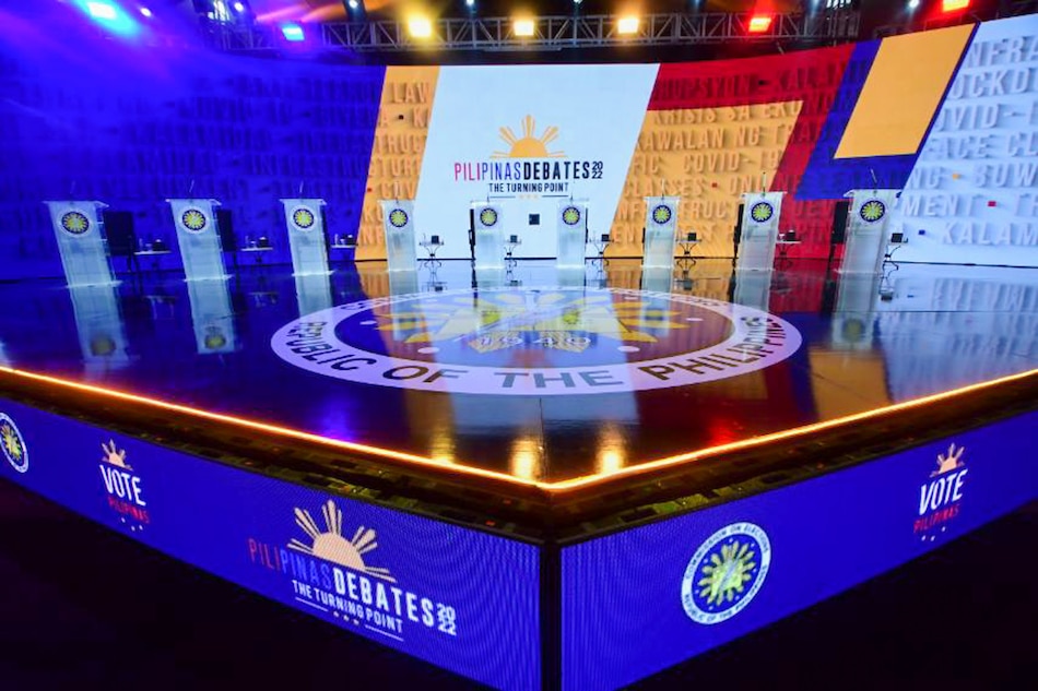 The stage is ready for the Commission on Elections’ #PilipinasDebates2022: The Turning Point – The Vice Presidential Debate at the Sofitel Tent in Pasay City on March 20, 2022. Mark Demayo, ABS-CBN News