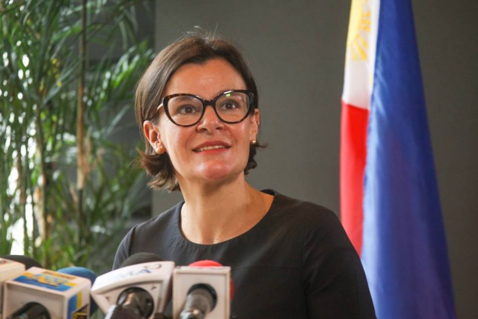 United Kingdom Ambassador to the Philippines Laure Beaufils speaks during a press briefing at the campaign headquarters of President-elect Ferdinand 