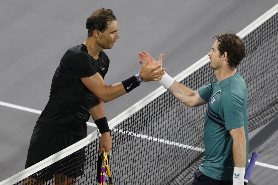 Rafael Nadal (L) of Spain reacts after losing against Andy Murray of Britain during their semi final match at the Mubadala World Tennis Championship at the International Tennis Centre, Zayed Sports City in Abu Dhabi, United Arab Emirates, 17 December 2021. File photo. Ali Haider, EPA-EFE