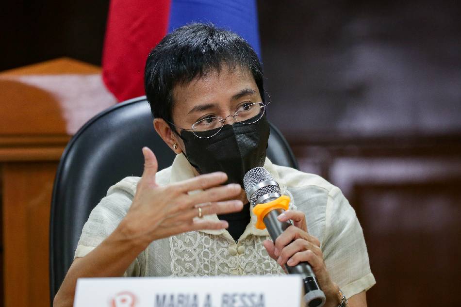 Nobel Prize laureate and Rappler CEO Maria Ressa speaks during a press conference at the Palacio del Gobernador in Manila on February 24, 2022. George Calvelo, ABS-CBN News