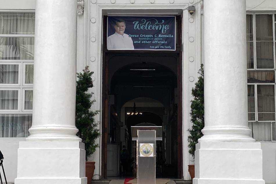The Department of Justice in Manila prepares for the first flag ceremony that newly-installed Justice Secretary Jesus Crispin 'Boying' Remulla will lead, on July 4, 2022. Mike Navallo, ABS-CBN News