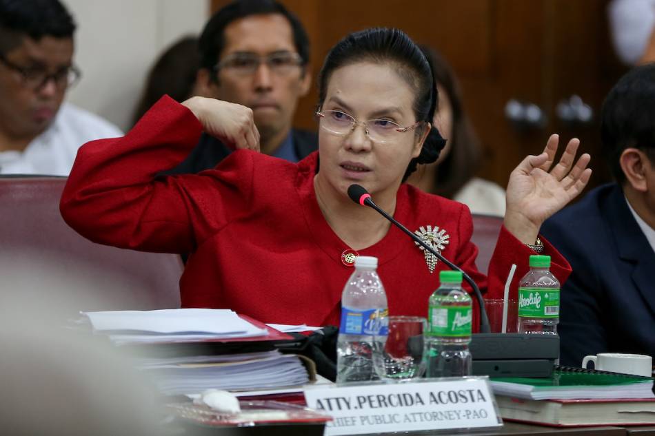 Public Attorney’s Office chief Persida Rueda-Acosta attends a House of Representatives hearing, Feb. 26, 2018. Jonathan Cellona, ABS-CBN News