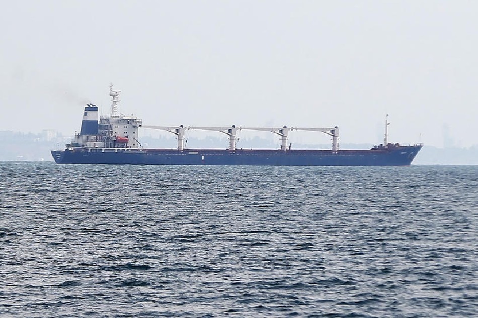 Sierra Leone-flagged cargo ship 'Razoni' leaves the port of Odesa, Ukraine, 01 August 2022. The Razoni carries over 26,000 tons of corn and is bound for Tripoli, Lebanon with a stopover in Istanbul for inspection. EPA-EFE/STR 