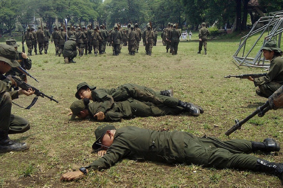 University of the Philippines (UP) students under the Reserved Officers Training Corps (ROTC) perform a military drill on April 30, 2017 at the Diliman campus in Quezon City. Manny Palmero, ABS-CBN News