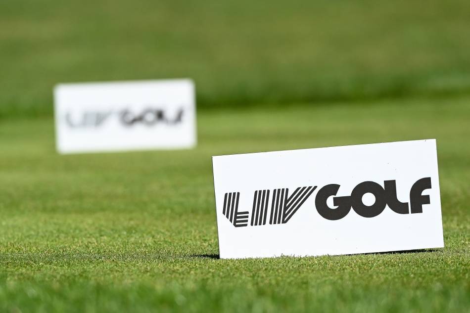 The LIV Golf logo on markers at a tee during the LIV Golf Invitational Series at the Centurion Golf Club in St. Albans, Britain, 08 June 2022. Andy Rain, EPA-EFE