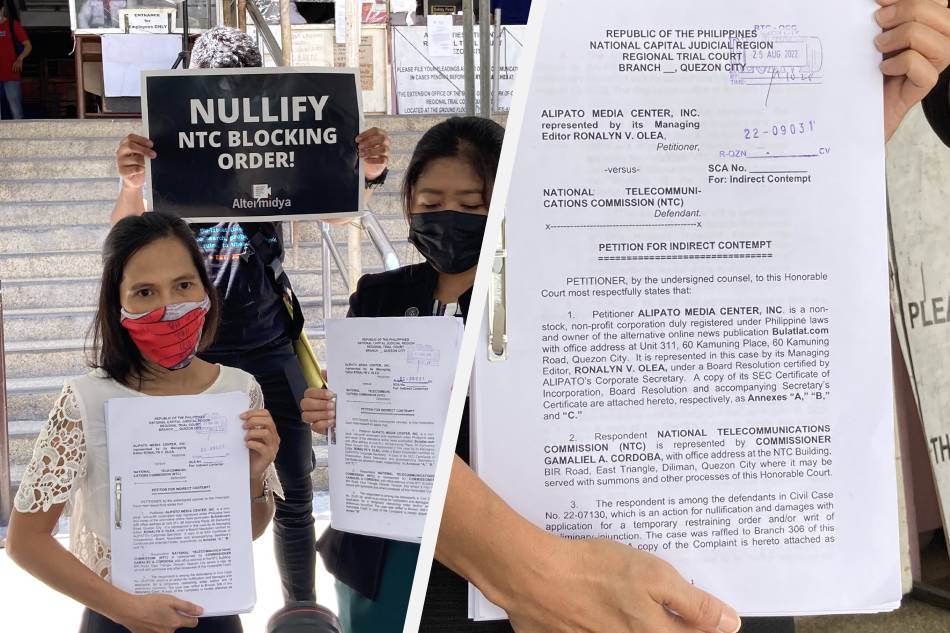 Bulatlat on Thursday files an indirect contempt petition before a Quezon City court against the NTC for refusing to comply with a court order unblocking its website. Mike Navallo, ABS-CBN News