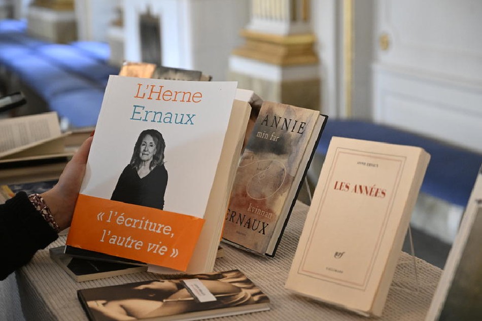 Books by French author Annie Ernaux sit on a table during the announcement of the 2022 Nobel Prize in Literature in Borshuset in Stockholm, Sweden, on October 6, 2022. Henrik Montgomery, EPA-EFE