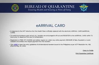 E-arrival card libre, paalala ng Bureau of Quarantine