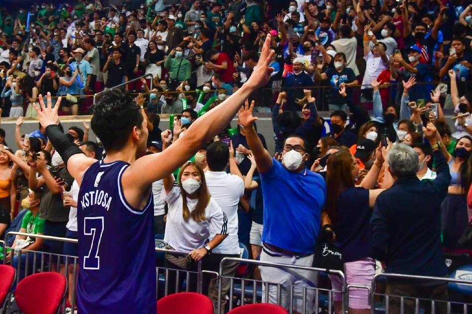 Adamson University's Jerom Lastimosa celebrates after clinching the 4th spot in the UAAP season 85 men's basketball finals in Pasay City on December 4, 2022. Mark Demayo, ABS-CBN News