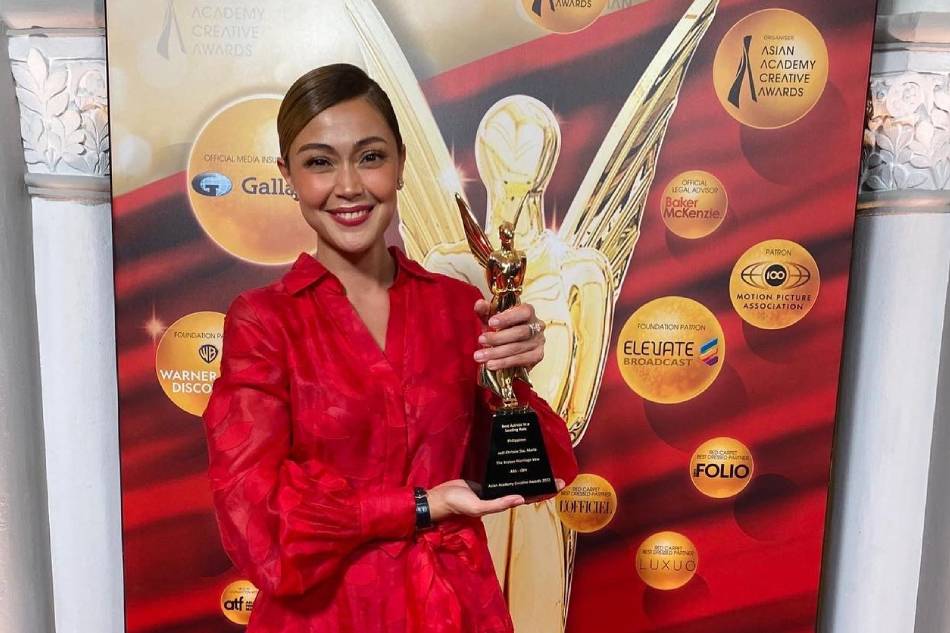 Jodi Sta. Maria bagged the Best Actress award at the Asian Academy Creative Awards for portraying the role of a betrayed and vengeful wife in 'The Broken Marriage Vow', the ABS-CBN adaptation of the British series 'Doctor Foster,' on Dec. 8, 2022 in Singapore. Photo courtesy of Deo Endrinal