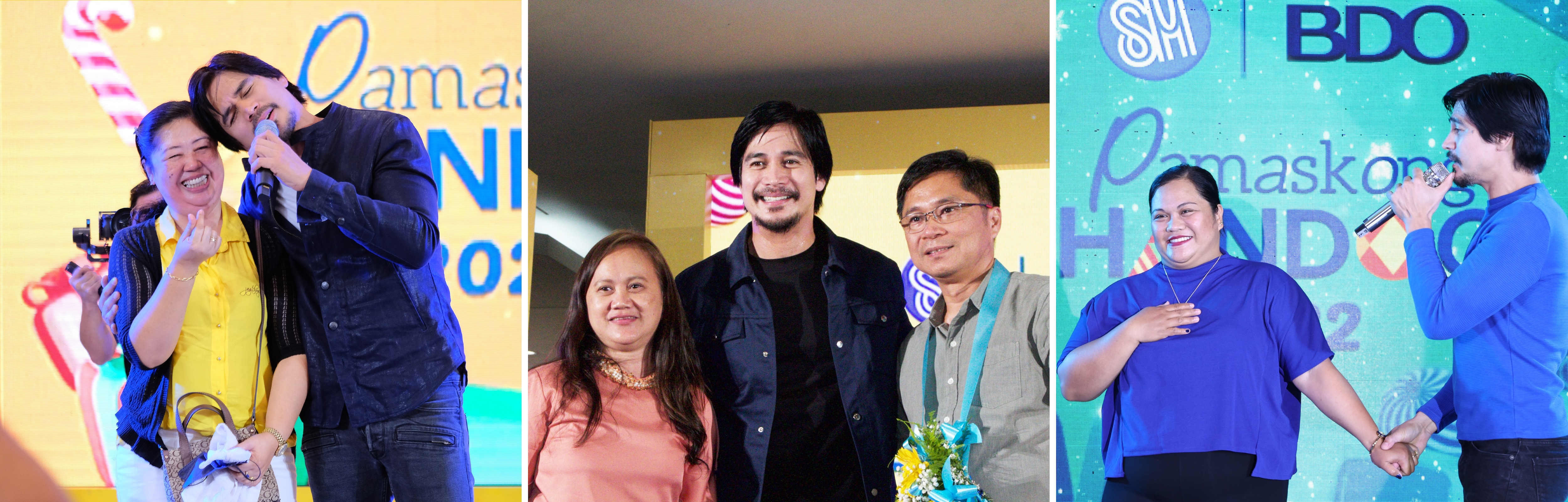 (Far left) Melanie Calumpong with Piolo Pascual and other recognized overseas Filipinos –Capt. Pierre Alfonso with his wife (middle photo) and Philline Bliss Dunque (3rd photo) Photo source: BDO at SM