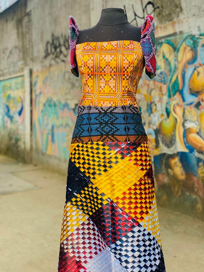 Edgar Buyan's Filipiniana dress in silk gazaar of banig weave patterns. Photo source: SM Prime