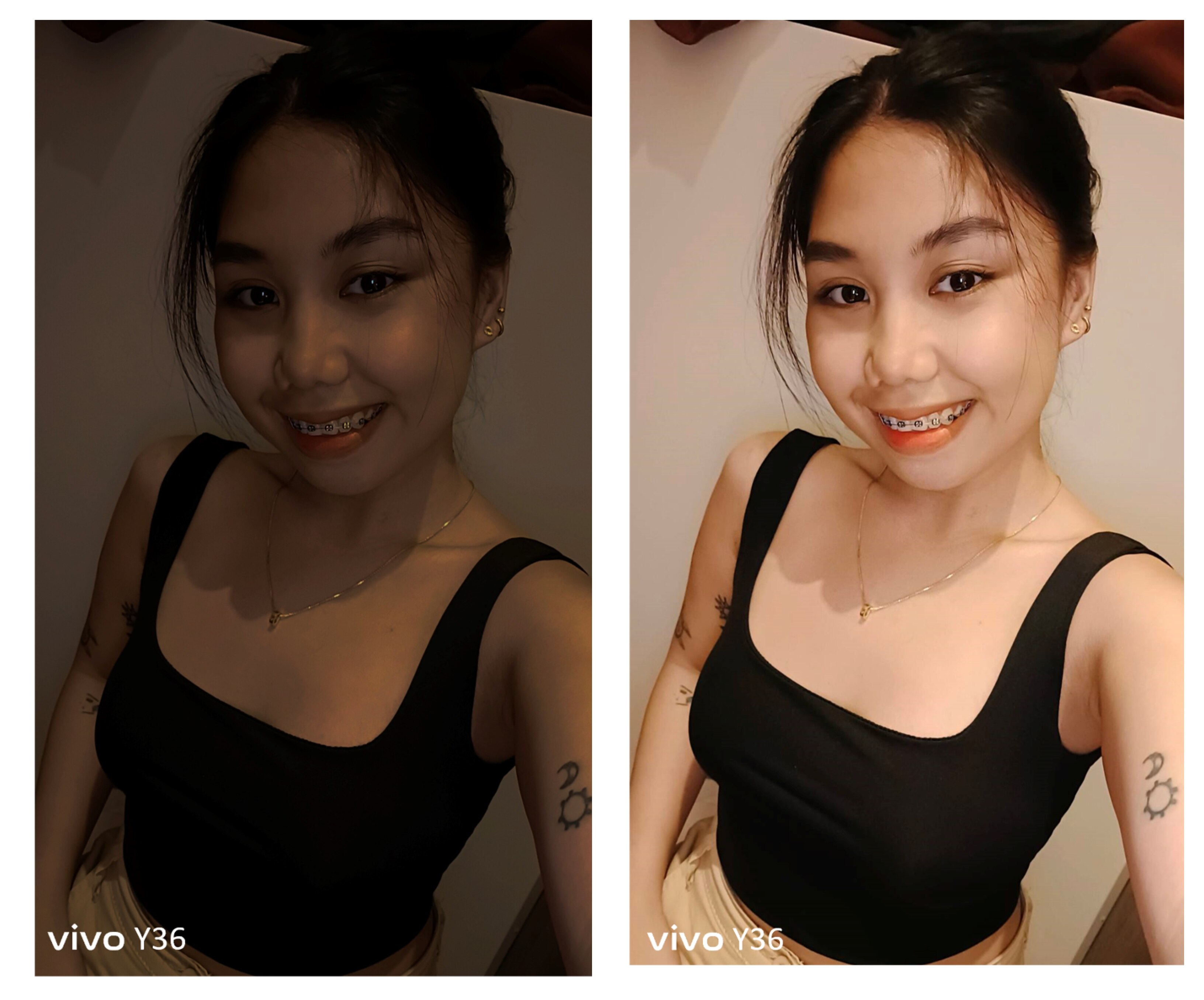 Normal Selfie vs. Super Night Selfie with Aura Screen Light. Photo source: vivo Philippines