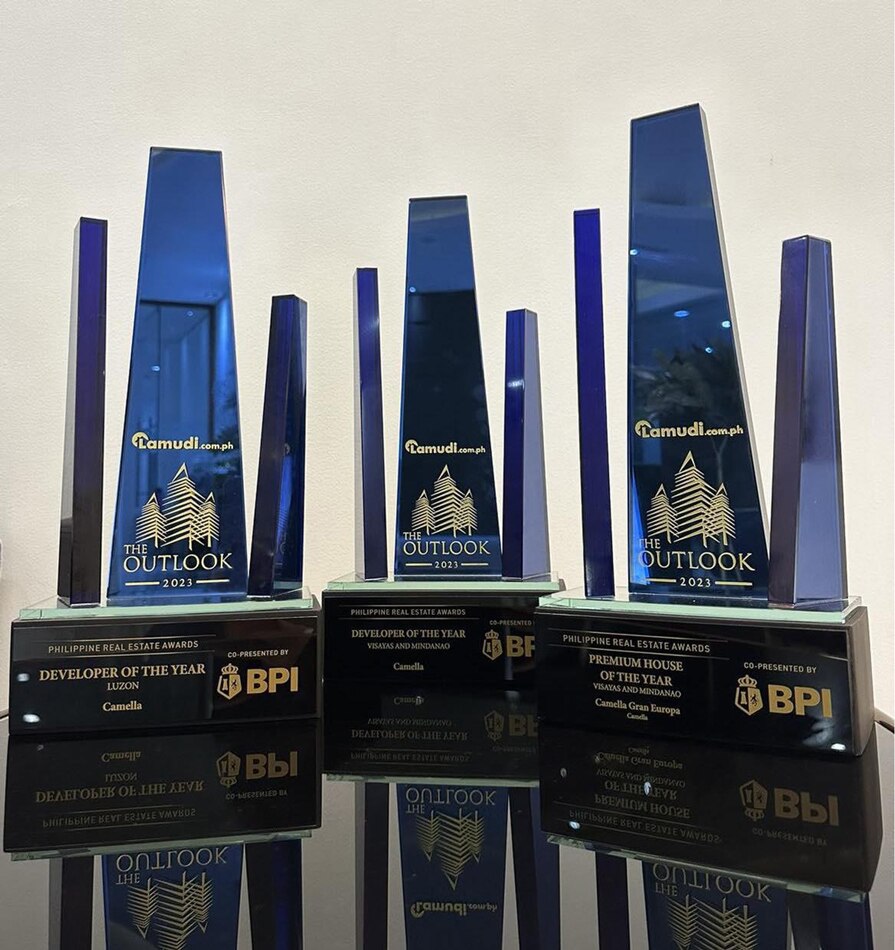 Trophies awarded by Lamudi to Camella as Developer of the Year in Luzon, Developer of the Year in Visayas and Mindanao, and Best Premium House in Mindanao. Photo source: Camella