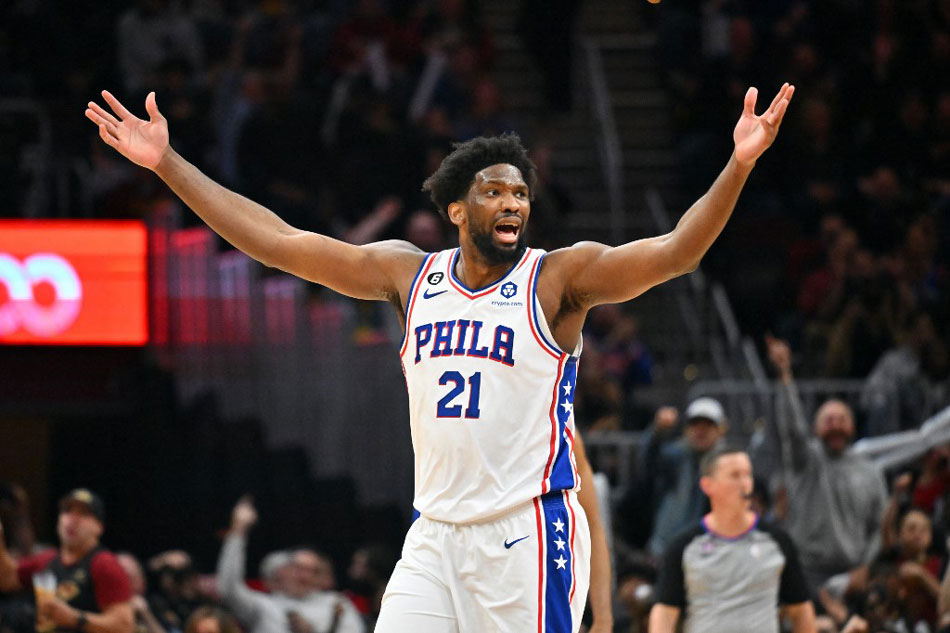 Joel Embiid of the Philadelphia 76ers reacts after being called for a foul during the fourth quarter of the game against the Cleveland Cavaliers at Rocket Mortgage Fieldhouse in Cleveland, Ohio. Jason Miller, Getty Images/AFP