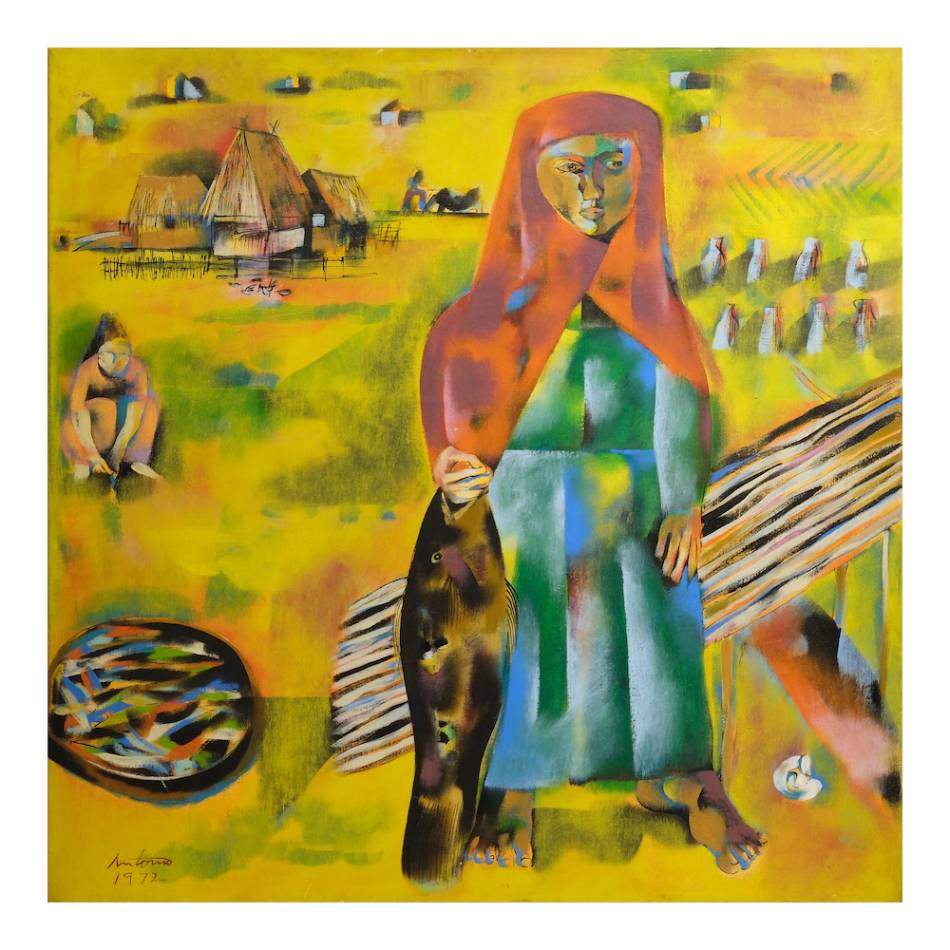 Lot 337. 'Taga-Bukid' by Angelito Antonio. Signed and dated 1972 (lower left). Oil on canvas. 37”x37”(94cmx94cm)