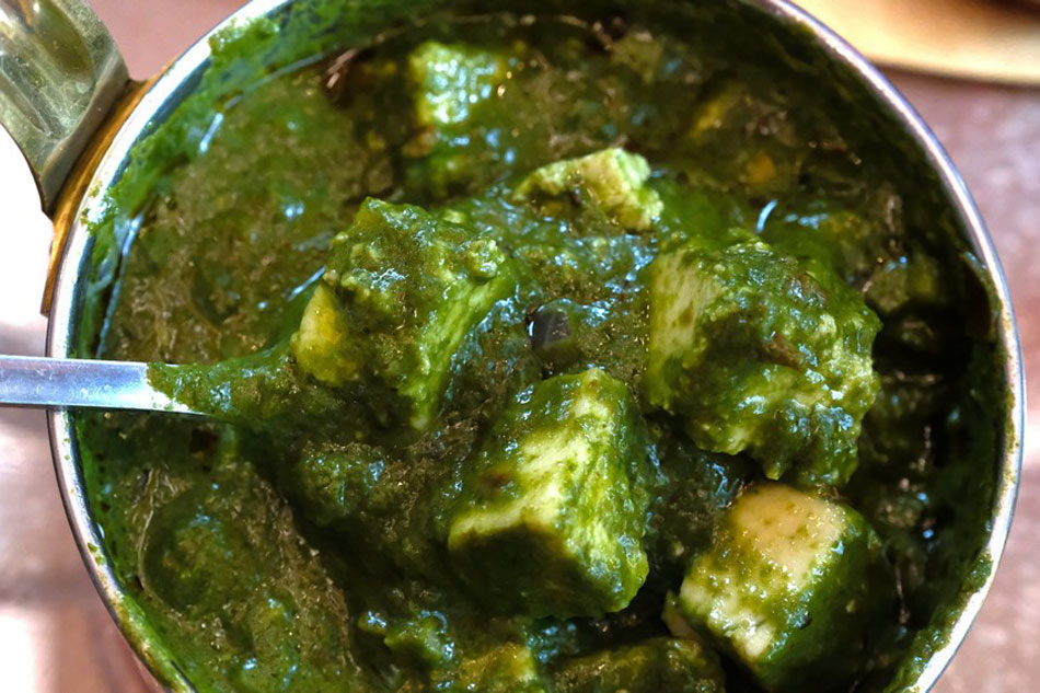 Indian food is generally vegan-friendly with meat-free dishes like Palak Paneer, cottage cheese in spinach gravy. The cottage cheese is also available as paneer tikka that’s marinated with mustard paste and spices and cooked in the tandoor.