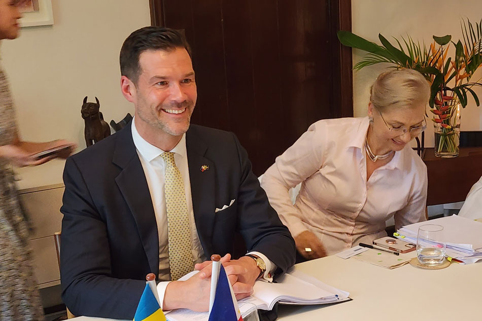 Sweden's Foreign Trade Minister Johan Forssell (left) is in Manila to meet with Philippine cabinet officials. He eyes bigger trade relations between the two nations. Jekki Pascual, ABS-CBN News 