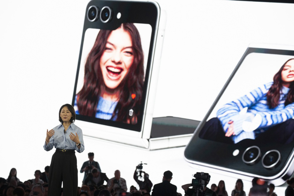 Stephanie Choi, EVP & Head of Marketing MX Business of Samsung Electronics, announces for New Galaxy during the Unpacked 2023 event in Seoul, South Korea, July 26, 2023. Jeon Heon-Kyun, EPA-EFE 