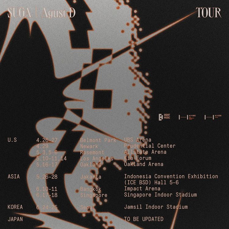 TS’ Suga announced the stops for his first tour as Agust D. Instagram @agustd