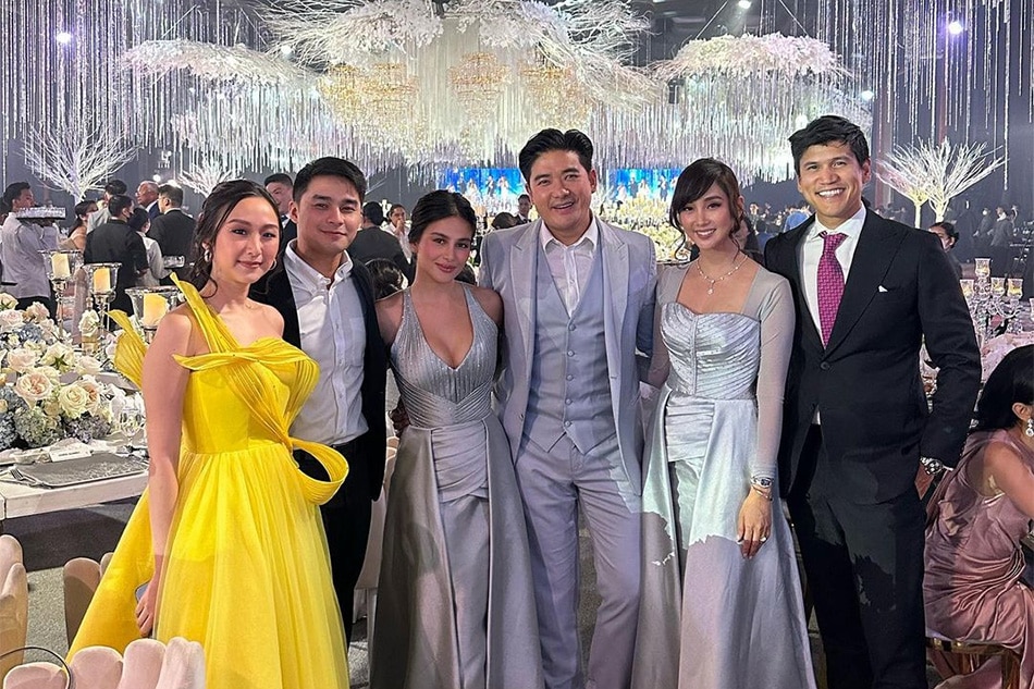 (Left to right) Rosenthal Tee, Mccoy De Leon, Elisse Joson, Tim Yap, Alodia Gosiengfiao and Christopher Quimbo at the wedding of Verniece Enciso and James Alfred Dichavez. Photo form Yap’s Instagram