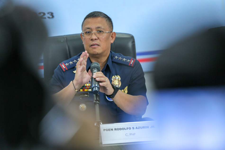 Philippine National Police (PNP) Chief General Rodolfo Azurin Jr. speaks during a press briefing at the PNP Multipurpose hall in Camp Crame in Quezon City on January 5, 2023. Jonathan Cellona, ABS-CBN News/File.
