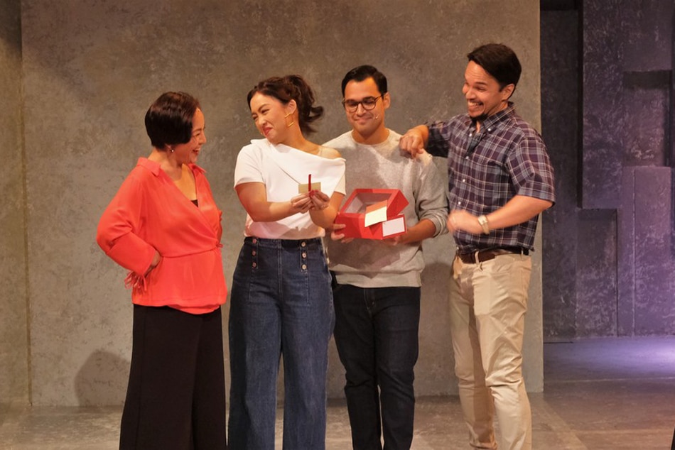The Medina family (from left) Stella Cañete-Mendoza, Mica Pineda, Nelsito Gomez, and Randy Villarama in a scene from 'The Reconciliation Dinner.' Jeeves de Veyra