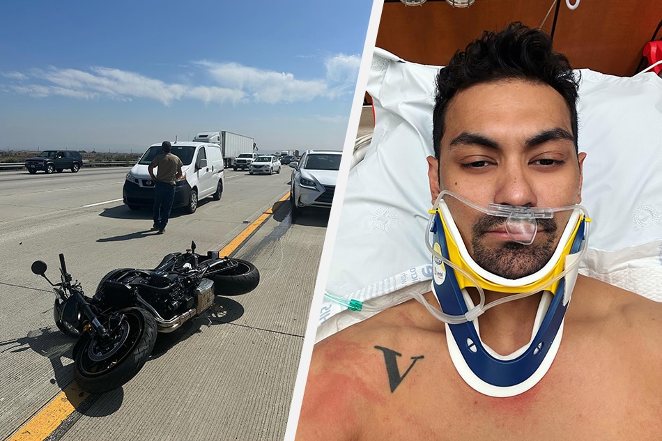 Gabriel Valenciano wears a neck brace after a road accident in the US. Facebook: Gabriel Valenciano