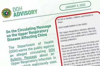 DOH disowns alleged China 'Upper Respiratory Infection' message