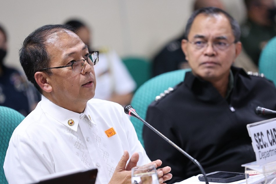 Newly appointed Defense Sec. Carlito Galvez Jr. attends the public hearing of the Committee on National Defense and Security, Peace, Unification and Reconciliation on January 17, 2023, on bills seeking to amend Republic Act No. 11709, which prescribes a fixed three-year term for senior military officers. Joseph Vidal, Senate PRIB handout