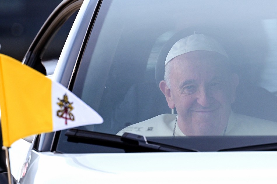Pope Francis arrives to his welcoming ceremony after landing at Edmonton International Airport, western Canada, on July 24, 2022. Vincenzo Pinto, AFP/File