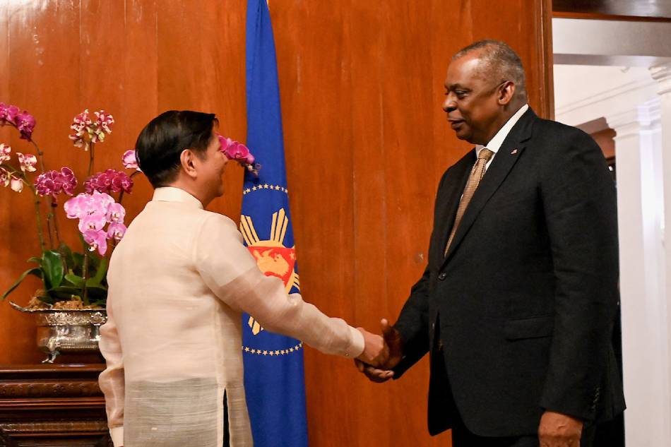 President Ferdinand Marcos Jr (left) receives United States Secretary of Defense Lloyd Austin III prior to a meeting at the Malacanang Palace in Manila on February 2, 2023. Jam Sta Rosa, AFP/pool