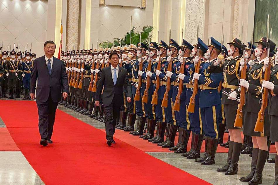 President Ferdinand Marcos Jr. reviews the troops with Chinese President Xi Jinping as they meet at the Great Hall of the People in Beijing on January 4, 2023. Office of the Press Secretary. Handout