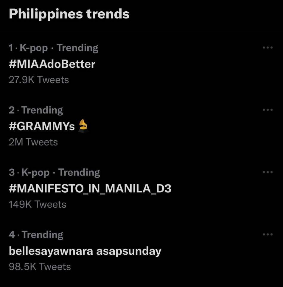 This screenshot shows a list of trending Twitter topics in the Philippines at around 11 a.m. Monday. 