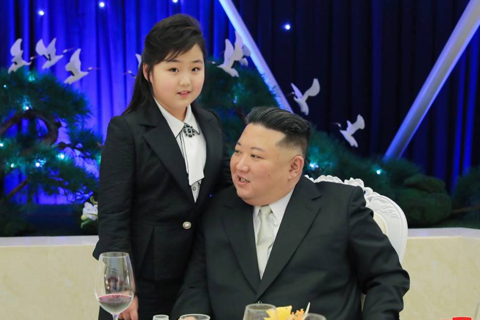 A photo released by the official North Korean Central News Agency (KCNA) shows North Korean leader Kim Jong-un (R), and his daughter Kim Jue-ae (L) attending a banquet celebrating the 75th founding anniversary of the Korean People’s Army (KPA) during a visit to lodging quarters of KPA General Officers in Pyongyang, North Korea, Feb. 7, 2023. North Korea will celebrate the 75th founding anniversary of the KPA on Feb. 8, 2023. EPA-EFE/KCNA 