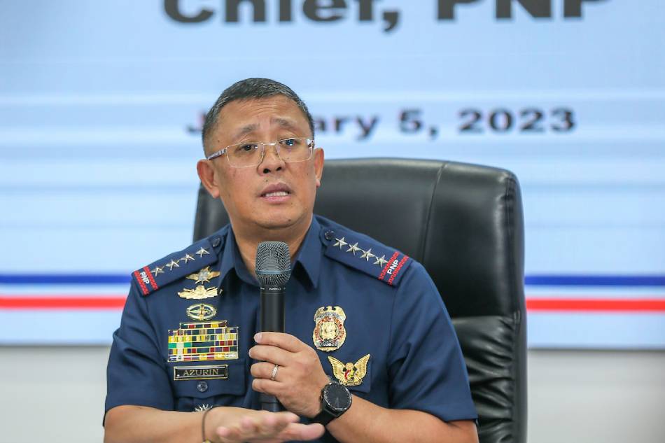 Philippine National Police (PNP) chief General Rodolfo Azurin Jr. speaks during a press briefing at the PNP Multipurpose hall in Camp Crame in Quezon City on January 5, 2023. Jonathan Cellona, ABS-CBN News/File