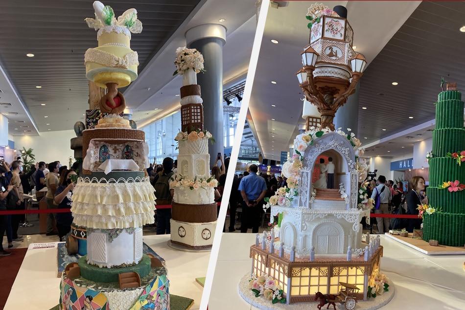 Some of the entries to the wedding cake competition of Bakery Fair 2023