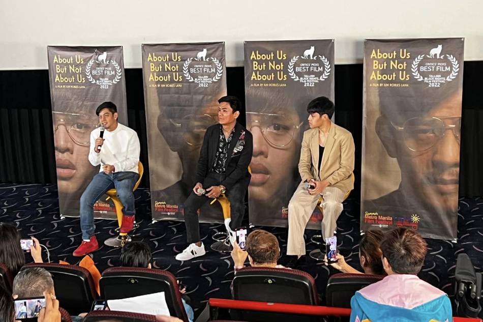 Romnick Sarmenta answers a question at the press conference for the movie 'About Us But Not About Us.' Photo from The IdeaFirst Company's Facebook page
