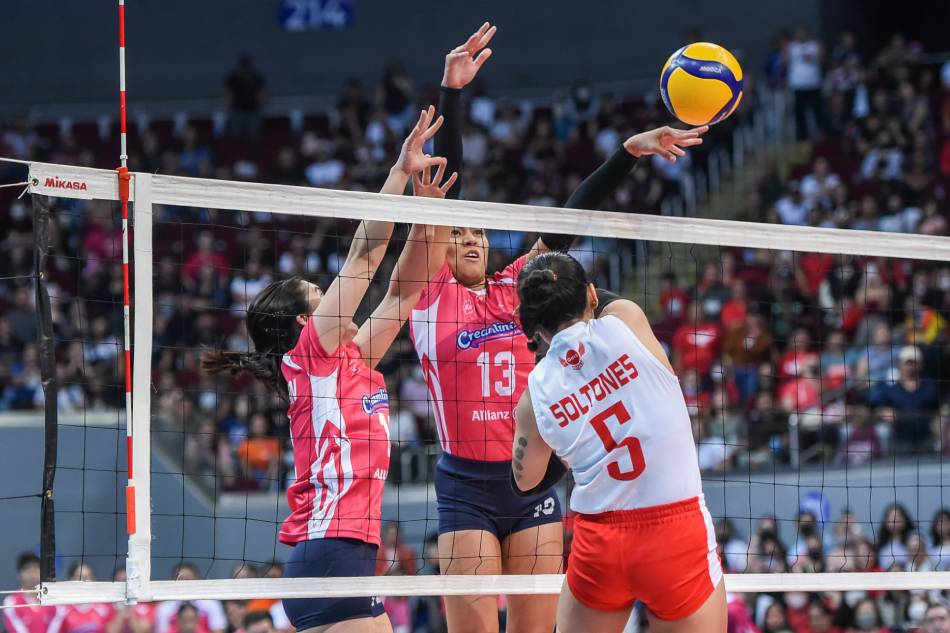 Action between Creamline and PetroGazz in Game 1 of the 2023 PVL All-Filipino Conference Finals. PVL Media.