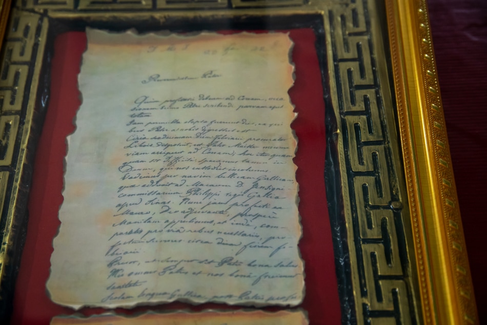 A photograph of Saint Andrew Kim Taegon's letter written during his stay in the Philippines and was sent to Korea is on display at the museum inside barangay Lolomboy in Bocaue, Bulacan. Jacqueline Parairo, ABS-CBN News